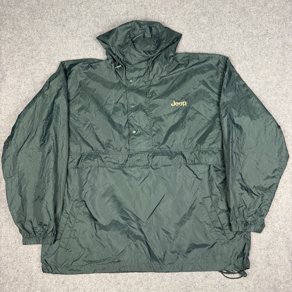 Holloway Jeep Anorak Windbreaker Jacket Mens XL Green Hooded 1/4 Zip Pullover